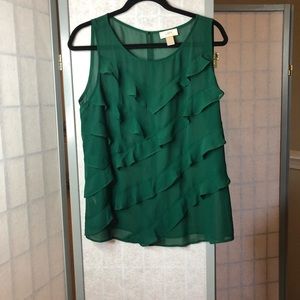Loft sheer, green, ruffled tank blouse